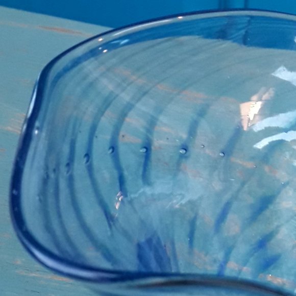 Murano Glass Art Bowl Bubbles Swirls of Blue Glass Clear Signed by Artist italy - Picture 14 of 16